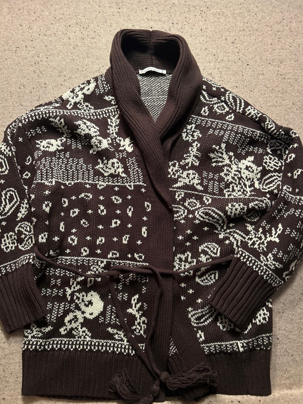 Abercrombie Shawl Collar Open Cardigan Brown Floral Women's Medium